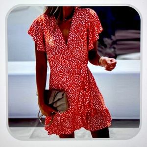 New- Red and white wrap dress.